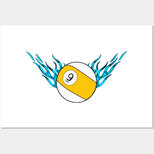 9 Ball with Teal Flames Posters and Art